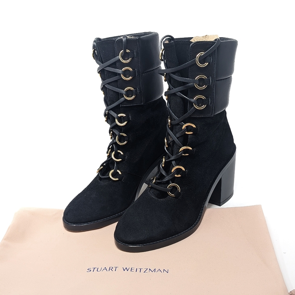 NEW Stuart Weitzman Watson Black Lace Up Boot Size 6 - Picture 6 of 8